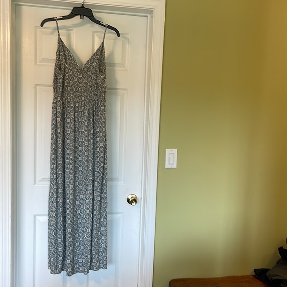 Massimo - blue & beige boho maxi dress - wrap v neck - spaghetti straps - Size L - Picture 2 of 5